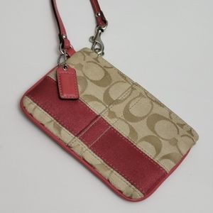 Coach Signature Wristlet Canvas & Raspberry Pink Leather